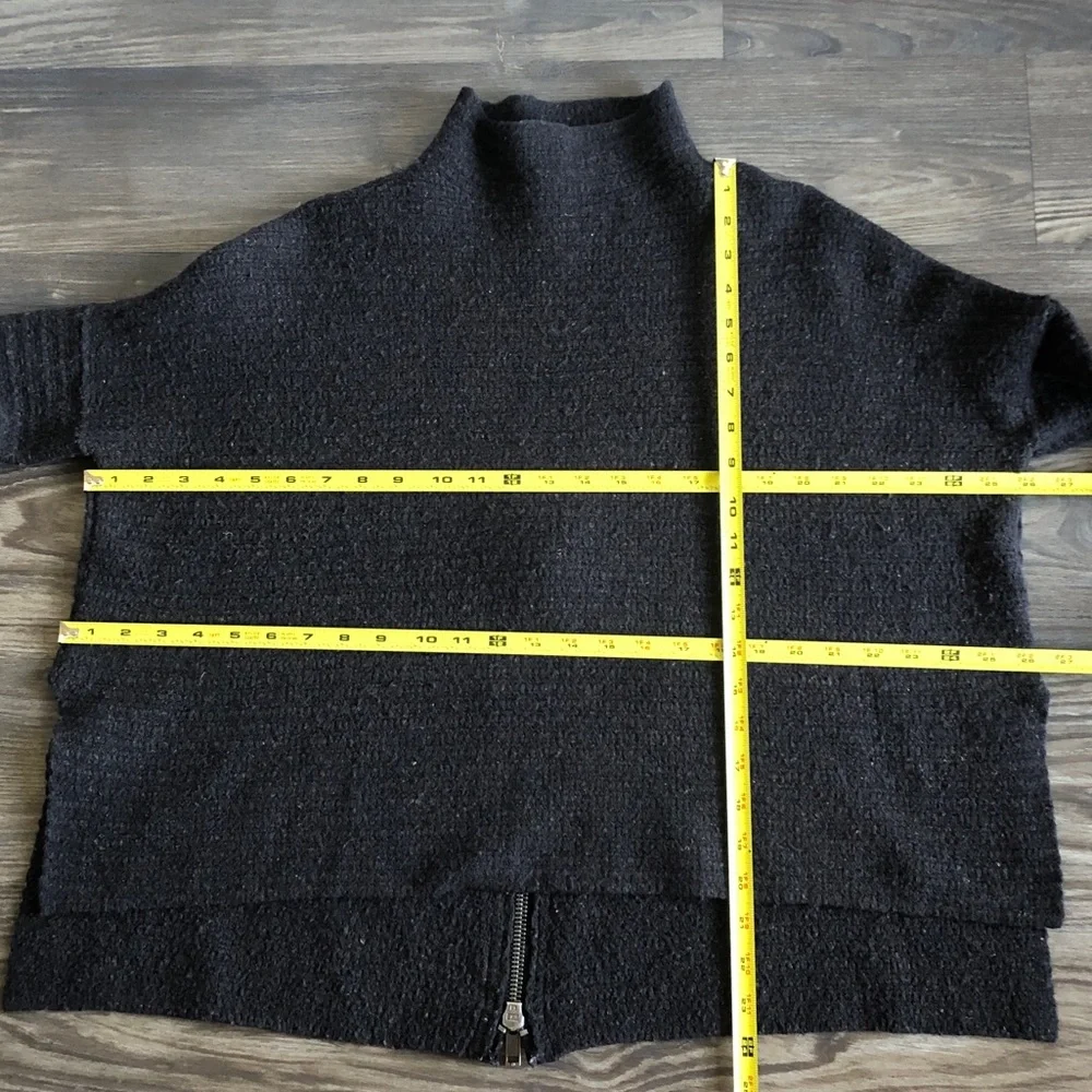 Free People Arctic Fox Sweater Zip Back Charcoal Small Oversized Wool Blend